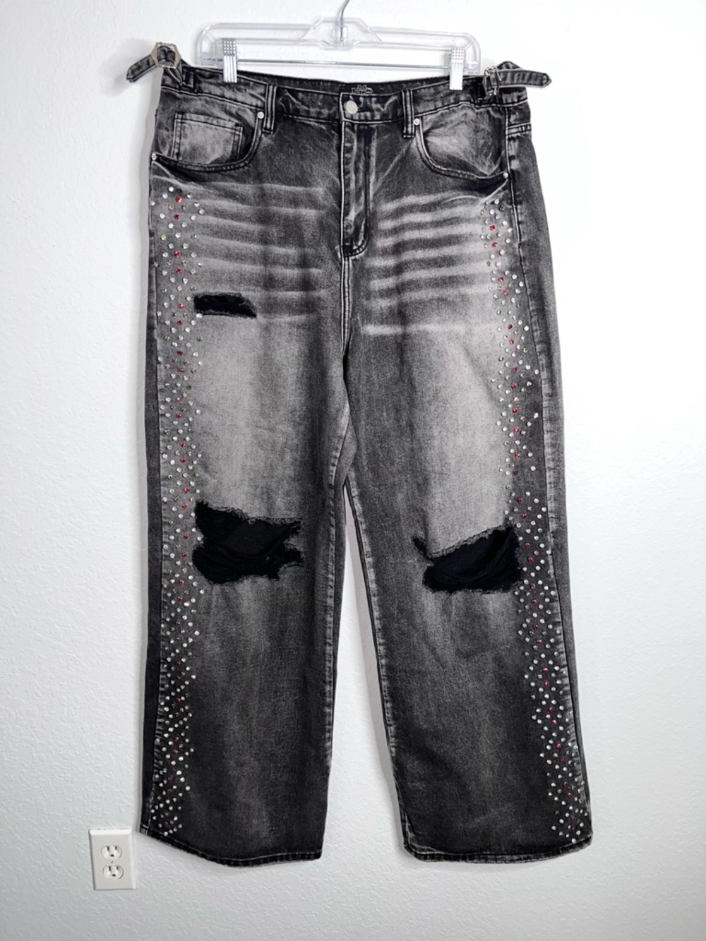 HMDD H-Star Crystal Black Baggy Jeans Men’s XL Studded Baggies Distressed H